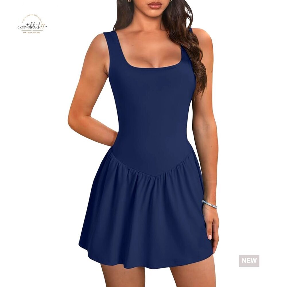 Sleeveless Athletic Dress with Built-in Shorts and Pockets for Tennis Golf